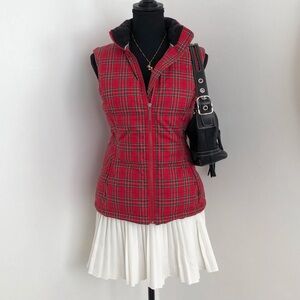 Tommy Hilfiger red plaid puffer vest
